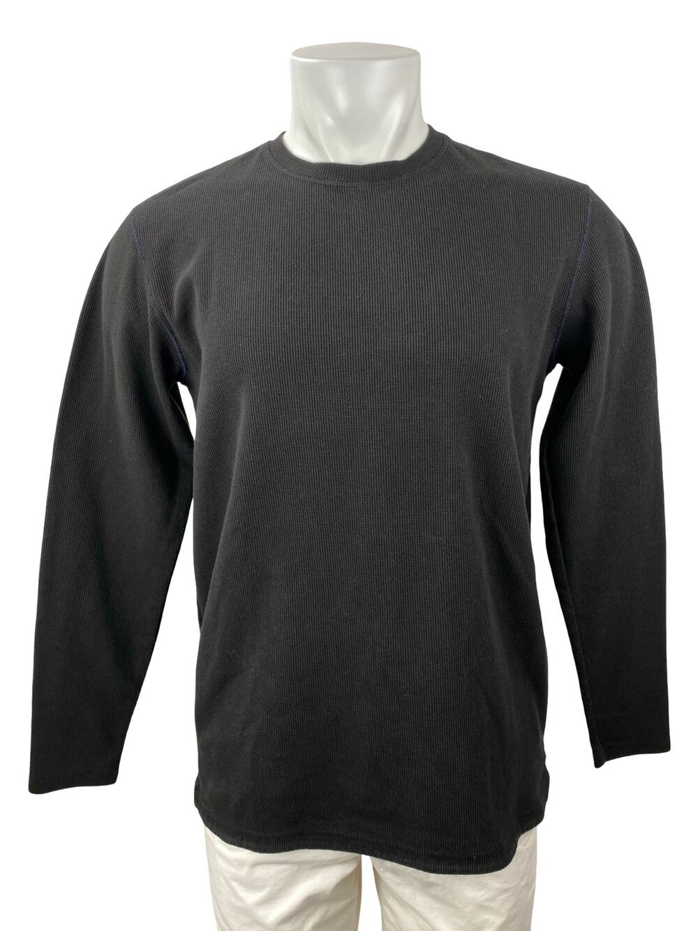 BYLT Mens Black Long Sleeve Crew Neck Waffle Knit Thermal T Shirt Tee Top Size M
